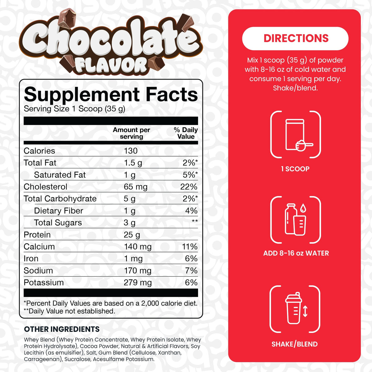 Nutrition facts for Basic Supplements Basic whey 2lbs - Chocolate