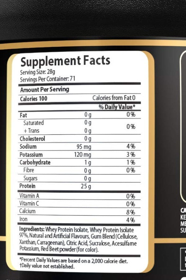 Nutrition facts for Challenger Nutrition Whey Isolate - Strawberry
