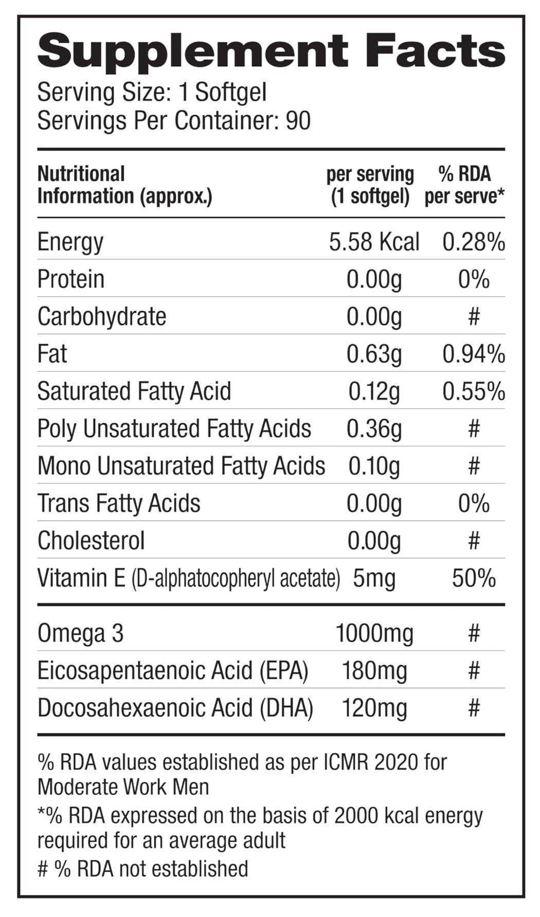Nutrition facts for LABRADA Omega 3 + Vit E