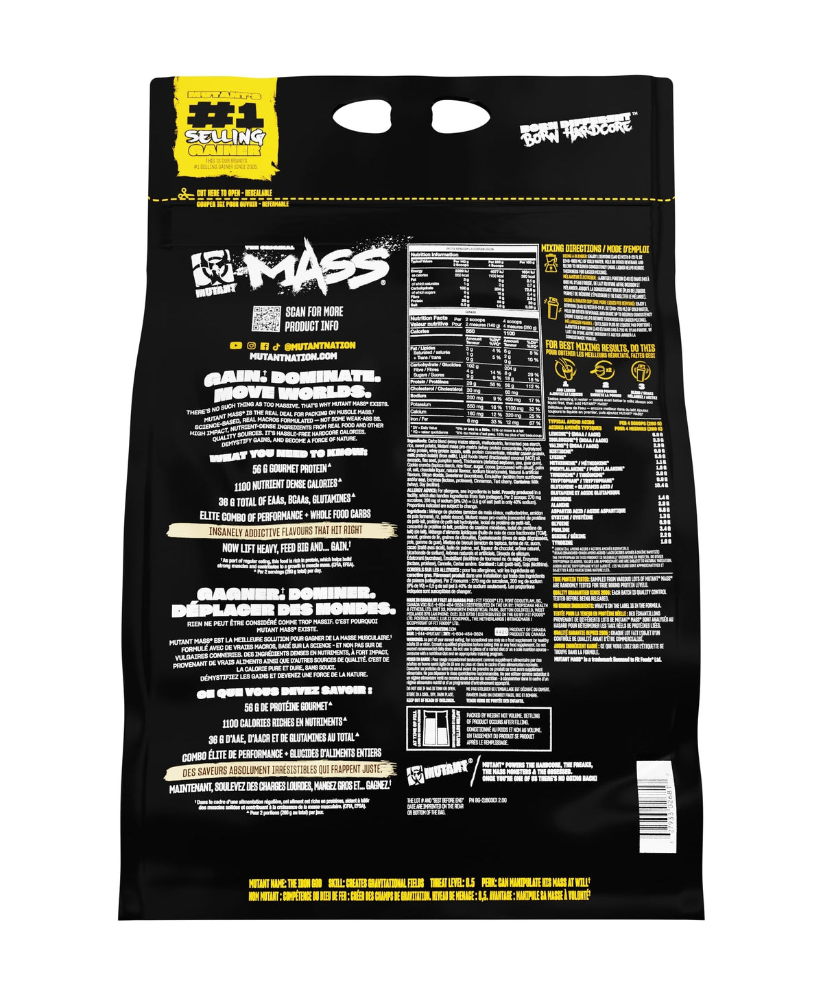 Nutrition facts for Mutant Mass - Cookies & Cream