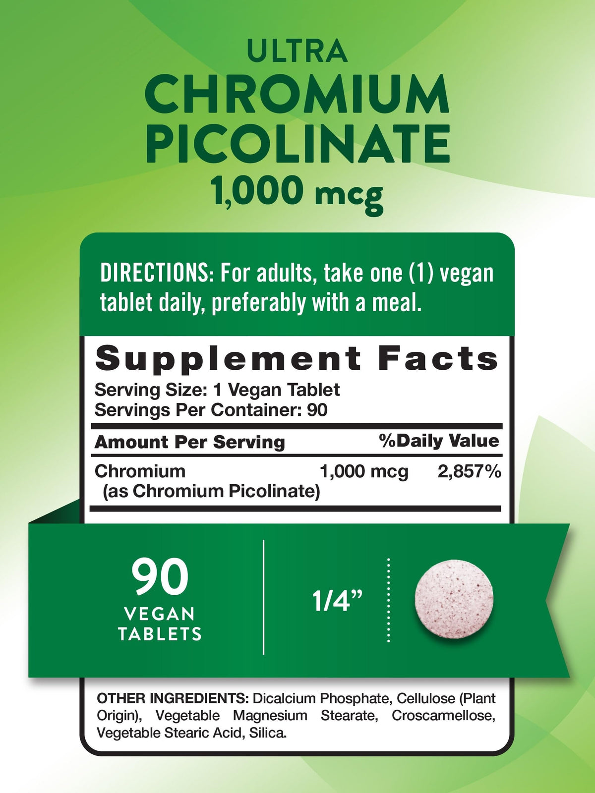 Nutrition facts for Nature’s Truth Ultra Chromium Picolinate 90 tabs