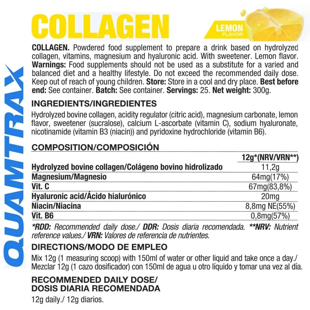 Nutrition facts for Quamtrax Collagen Quamtrax - Lemon