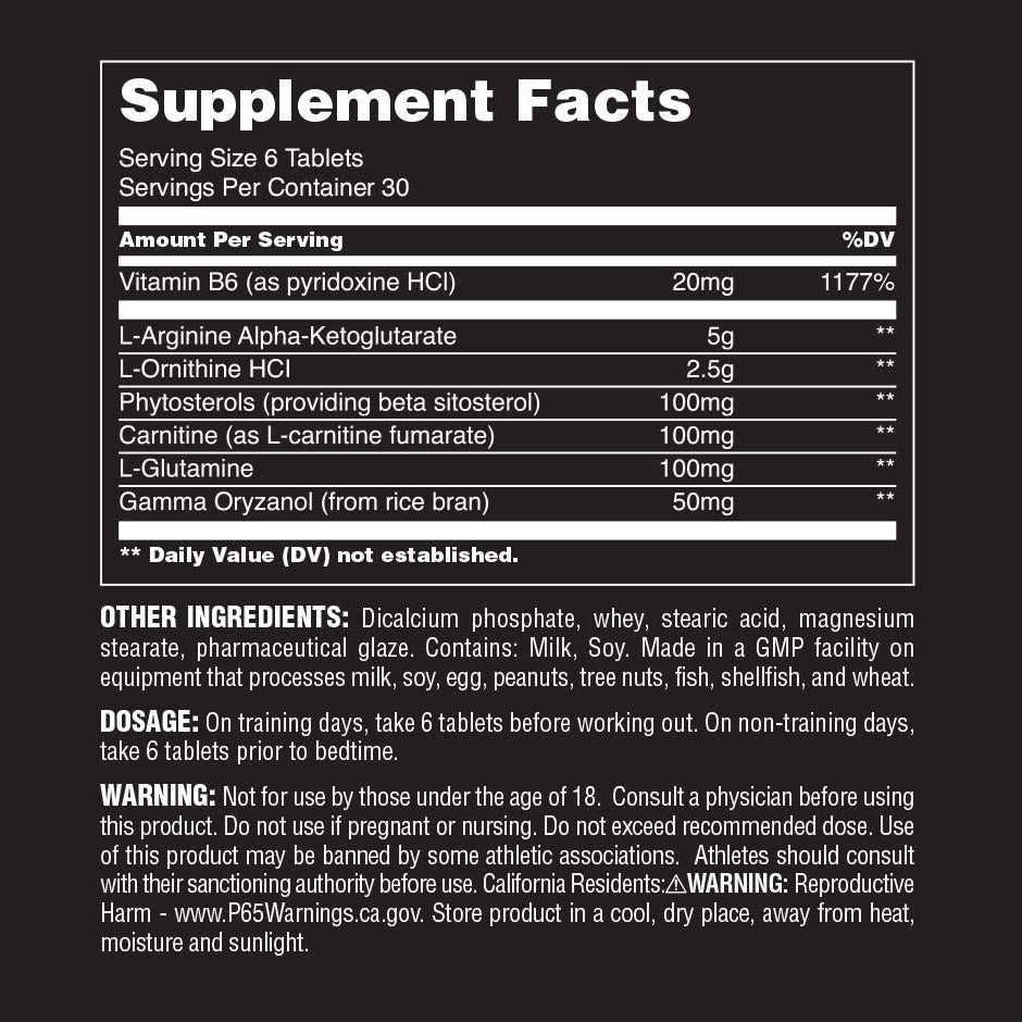 Nutrition facts for Universal Nutrition GH Max 180 tabs