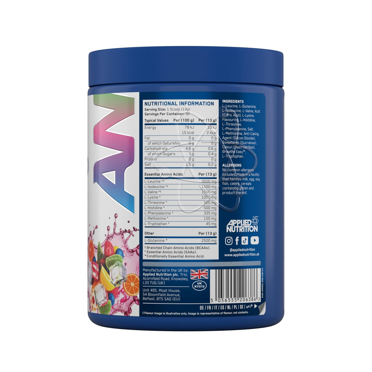 Nutrition facts for Applied Nutrition Amino Fuel - Candy Ice Blast