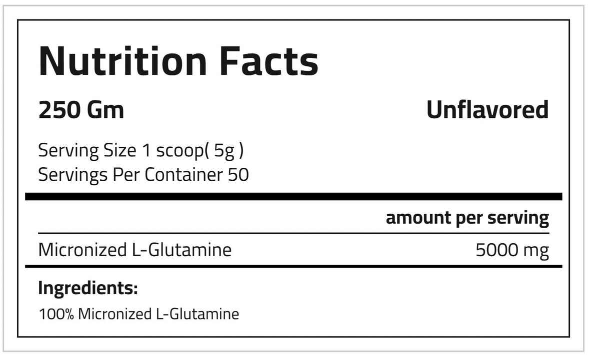 Nutrition facts for Applied Nutrition L-Glutamine Powder 250g