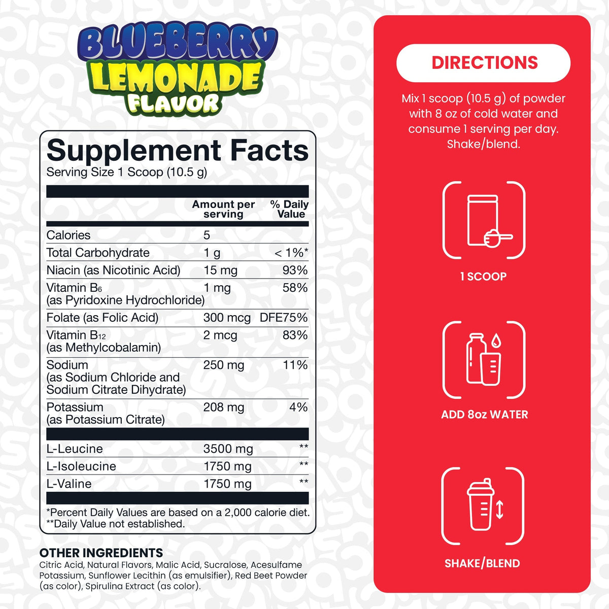 Nutrition facts for Basic Supplements Basic BCAA - Blueberry Lemonade