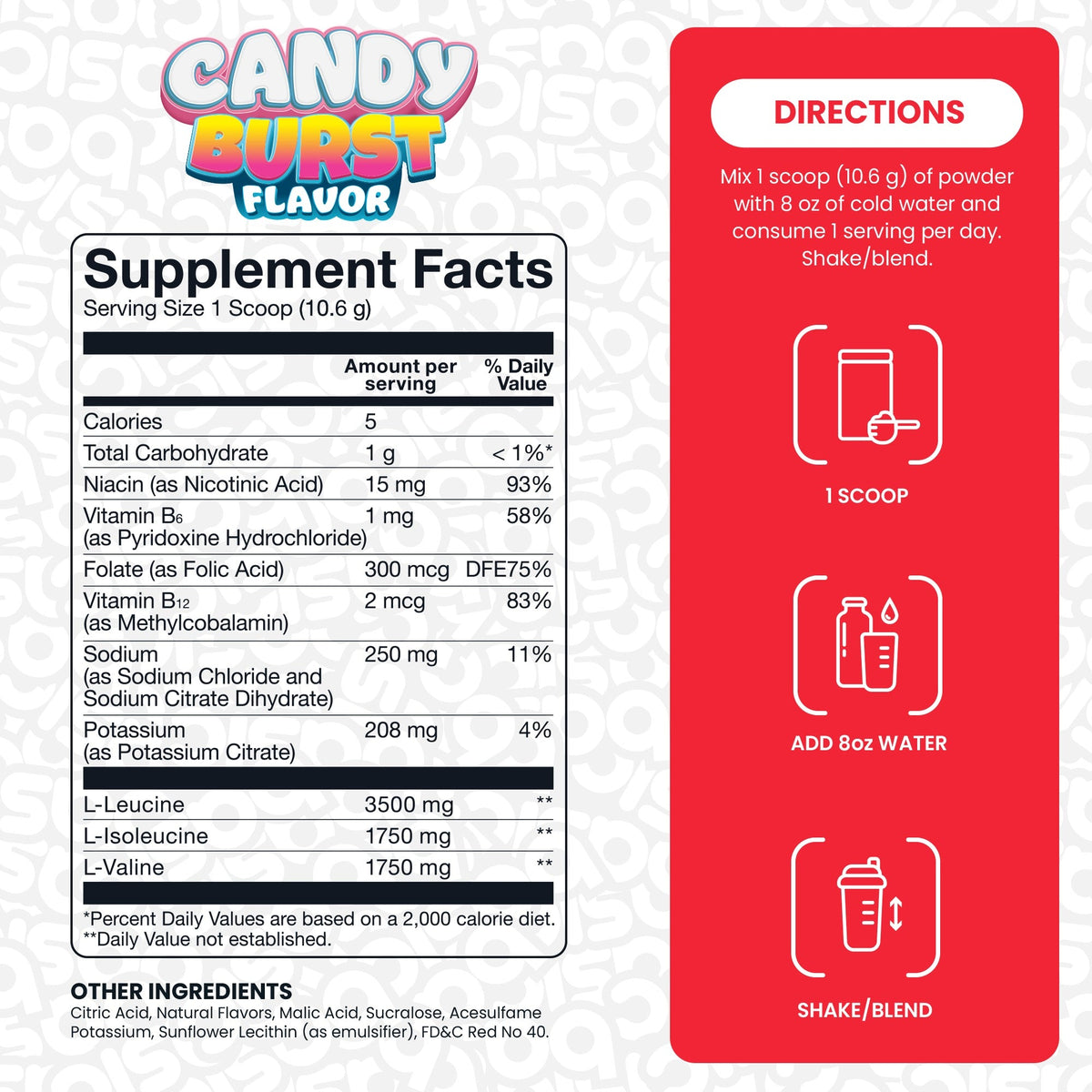 Nutrition facts for Basic Supplements Basic BCAA - Rainbow Candy