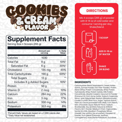 Nutrition facts for Basic Supplements Basic Mass Gainer - Cookies & Cream