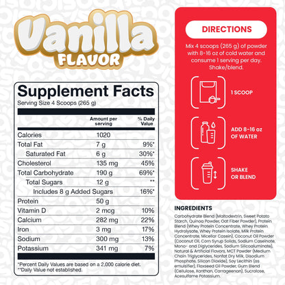 Nutrition facts for Basic Supplements Basic Mass Gainer - Vanilla