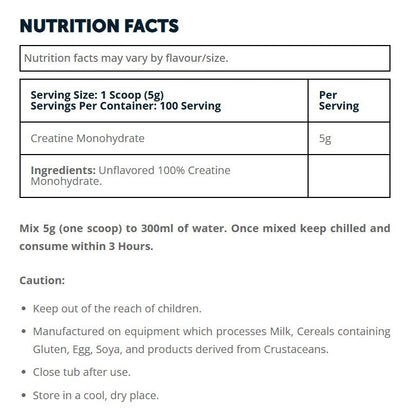 Nutrition facts for BASIX PURE CREATINE MONOHYDRATE - Unflavored