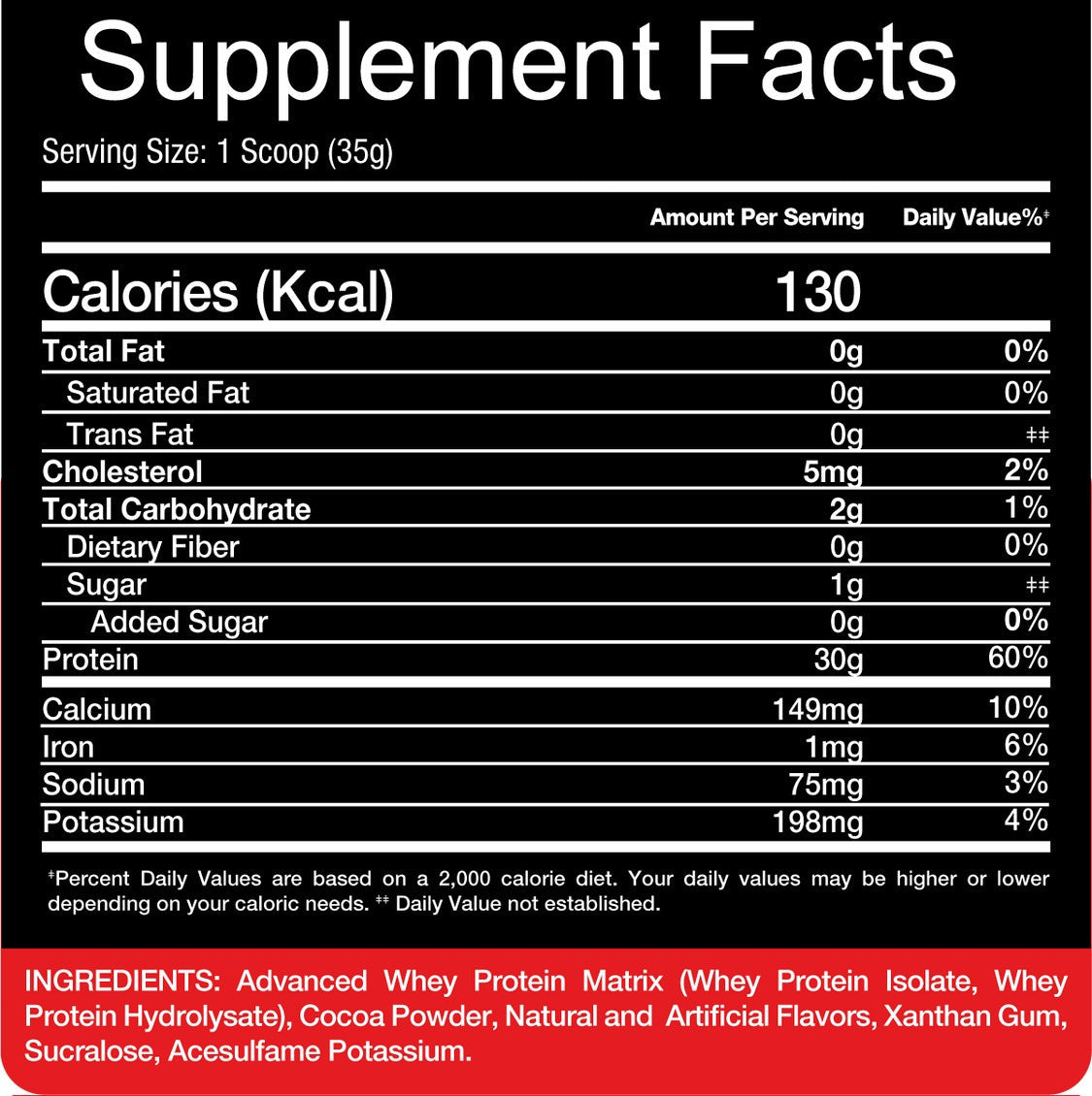 Nutrition facts for Big Ramy Red Rex ISO Whey 2.1KG (60 Servings)