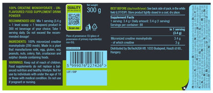 Nutrition facts for BioTechUSA 100% Creatine Monohydrate (300g/500g) - Unflavored
