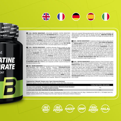 Nutrition facts for BioTechUSA 100% Creatine Monohydrate (300g/500g) - 500G
