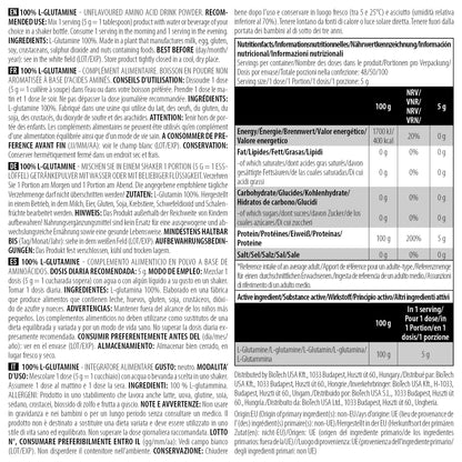 Nutrition facts for BioTechUSA 100% L-Glutamine 240g - Unflavored