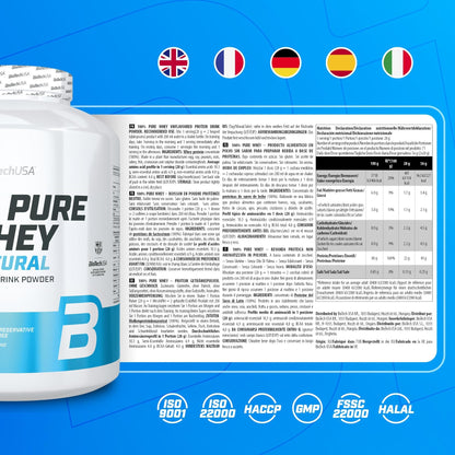Nutrition facts for BioTechUSA 100% Pure Whey Natural 5 LBS (Unflavored) - Unflavored