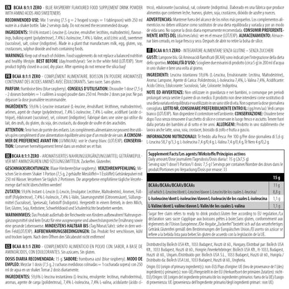 Nutrition facts for BioTechUSA BCAA 8:1:1 ZERO - Blue Raspberry