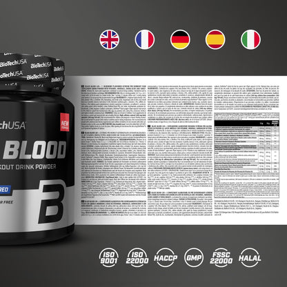 Nutrition facts for BioTechUSA BLACK BLOOD CAF+ - Blueberry