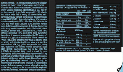 Nutrition facts for BioTechUSA BLACK BLOOD NOX+ - Blood Orange