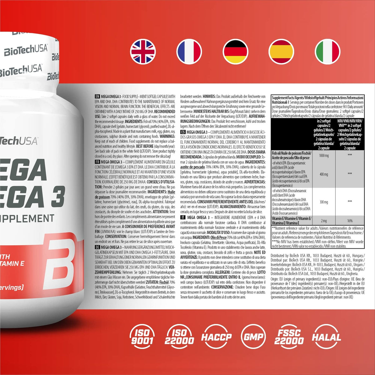 Nutrition facts for BioTechUSA Omega 3 Fish Oil
