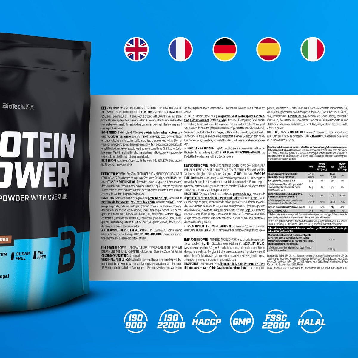 Nutrition facts for BioTechUSA Protein Power 1kg (33 Servings) - Chocolate