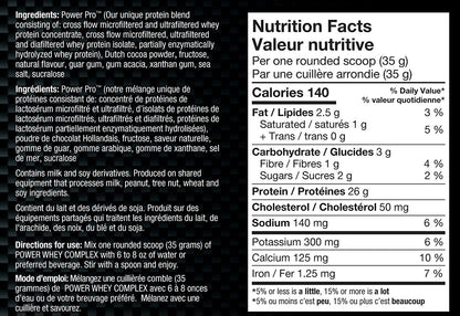 Nutrition facts for BioX Power Whey Complex - Chocolate