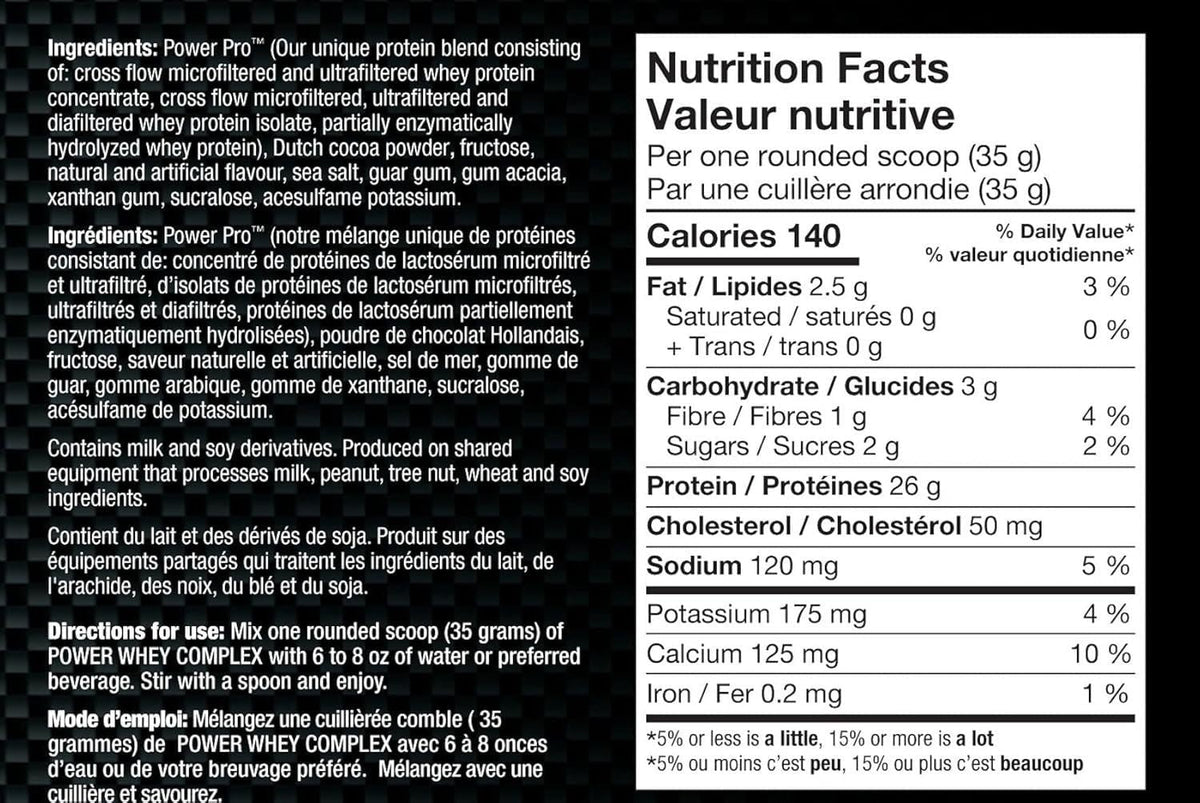 Nutrition facts for BioX Power Whey Complex - Rocky Road