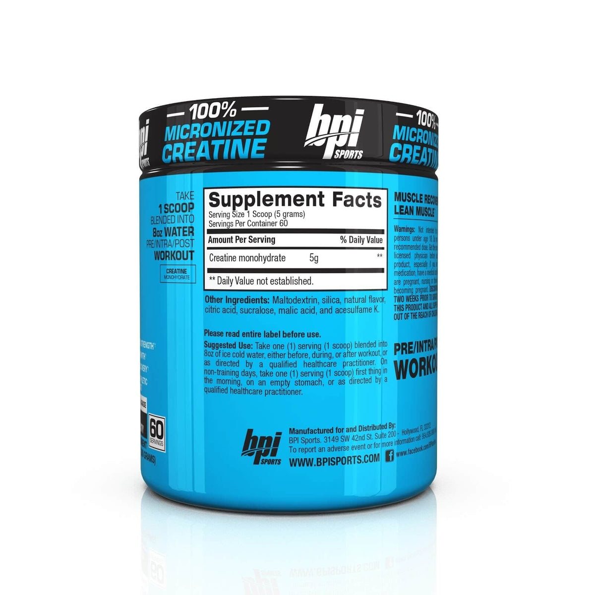 Nutrition facts for BPI Sports Micronized Creatine Monohydrate 600g (120 Servings) - Unflavored