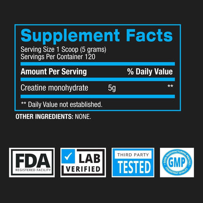 Nutrition facts for BPI Sports Micronized Creatine Monohydrate 600g (120 Servings) - Unflavored