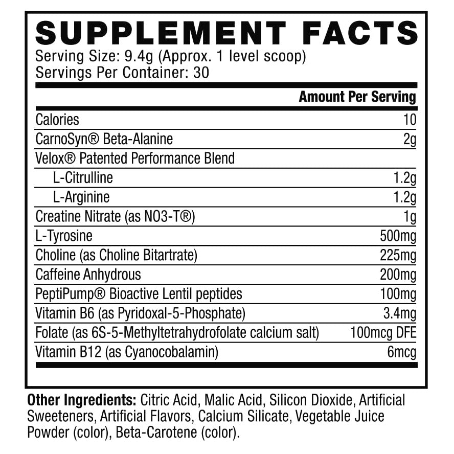 Nutrition facts for Cellucor C4 ORIGINAL Preworkout - Icy Blue Razz