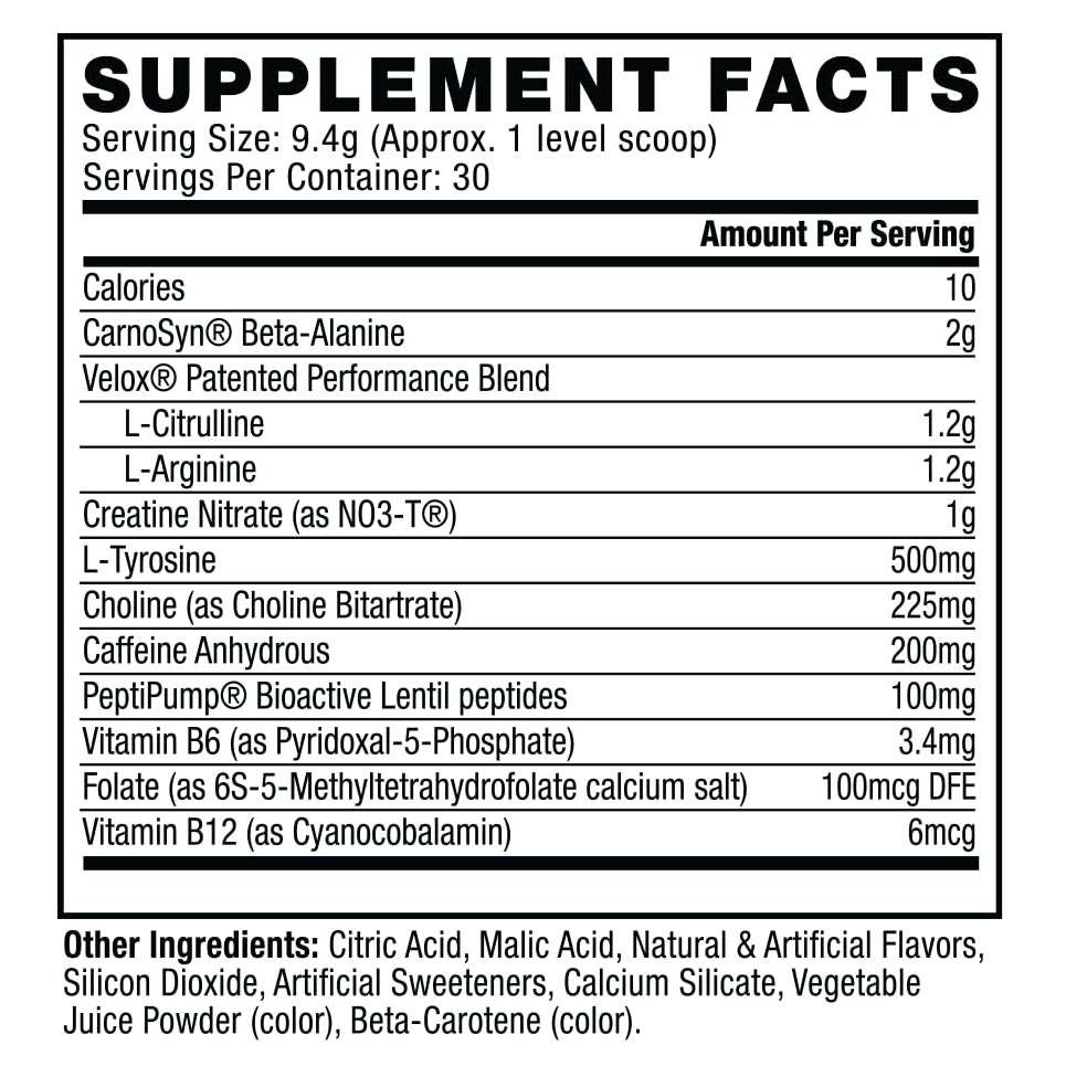 Nutrition facts for Cellucor C4 ORIGINAL Preworkout - Pink Lemonade