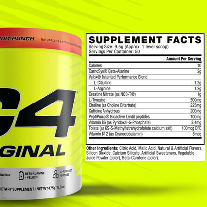 Nutrition facts for Cellucor C4 ORIGINAL Preworkout - Fruit Punch