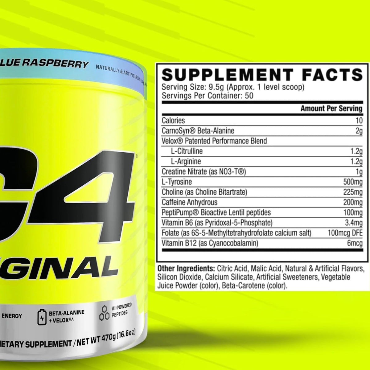 Nutrition facts for Cellucor C4 ORIGINAL Preworkout - Icy Blue Razz