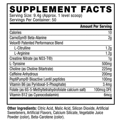 Nutrition facts for Cellucor C4 ORIGINAL Preworkout - Watermelon