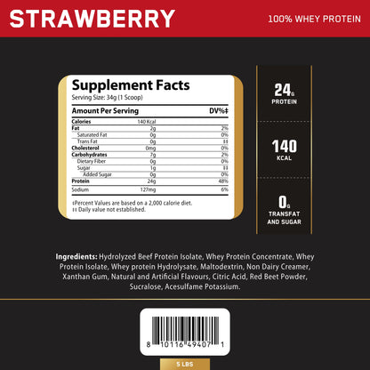 Nutrition facts for Challenger Nutrition 100% Whey Protein - Strawberry