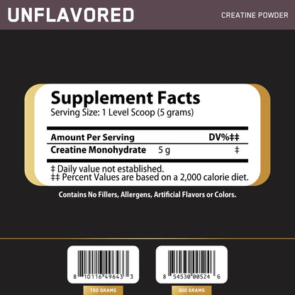 Nutrition facts for Challenger Nutrition Creatine Monohydrate 300g (60 Servings) - Unflavored
