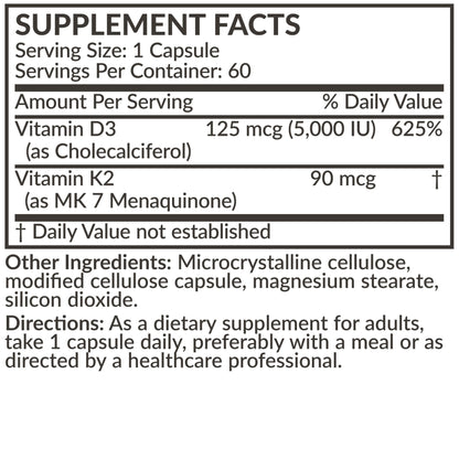 Nutrition facts for FUTUREBIOTICS D3+K2 (5000IU)