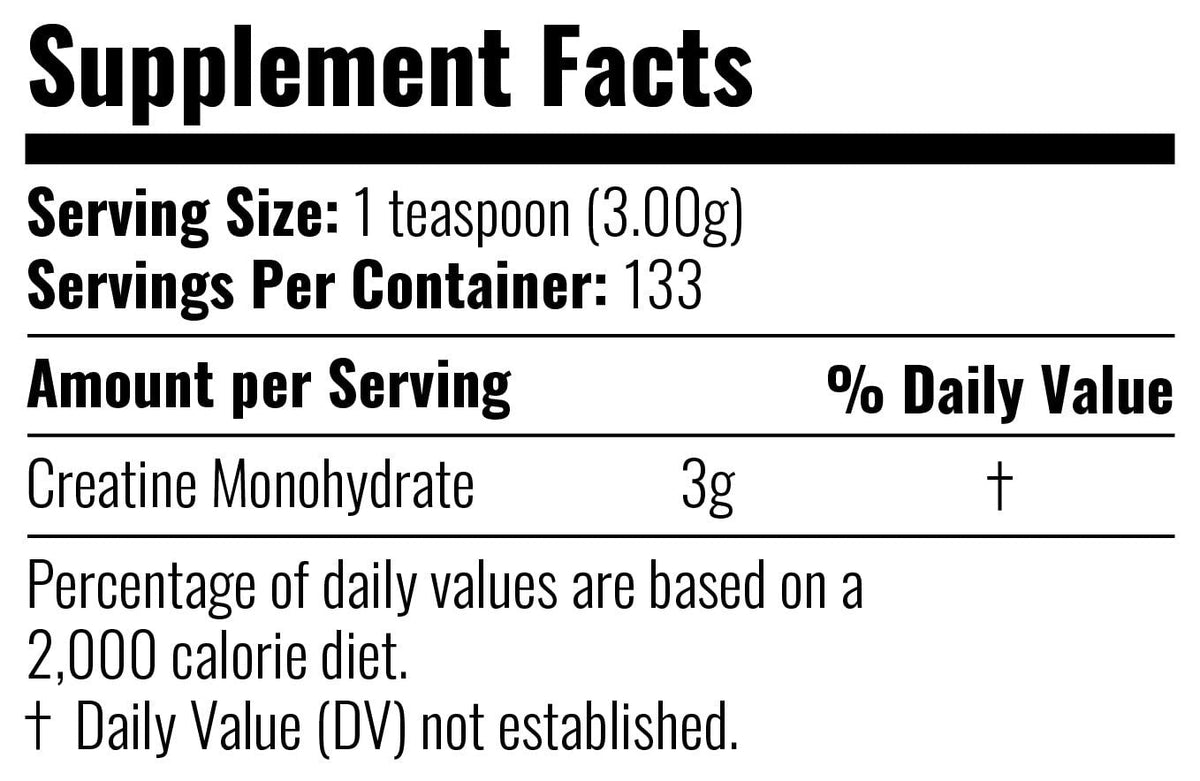 Nutrition facts for Inner Armour Creatine Monohydrate 400g (133 Servings)