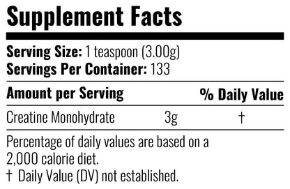 Nutrition facts for Inner Armour Creatine Monohydrate 400g (133 Servings)