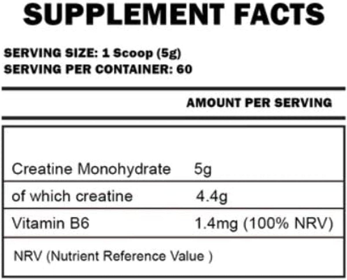 Nutrition facts for Kevin Levrone Gold Creatine Monohydrate 300g (60 Servings) - Unflavored