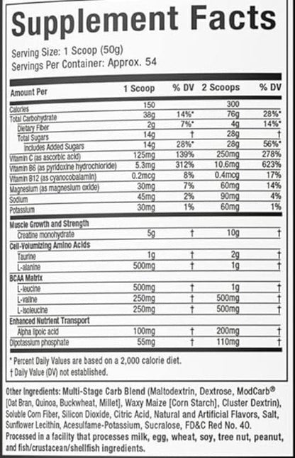 Nutrition facts for MuscleTech Celltech 6lbs - Fruit Punch