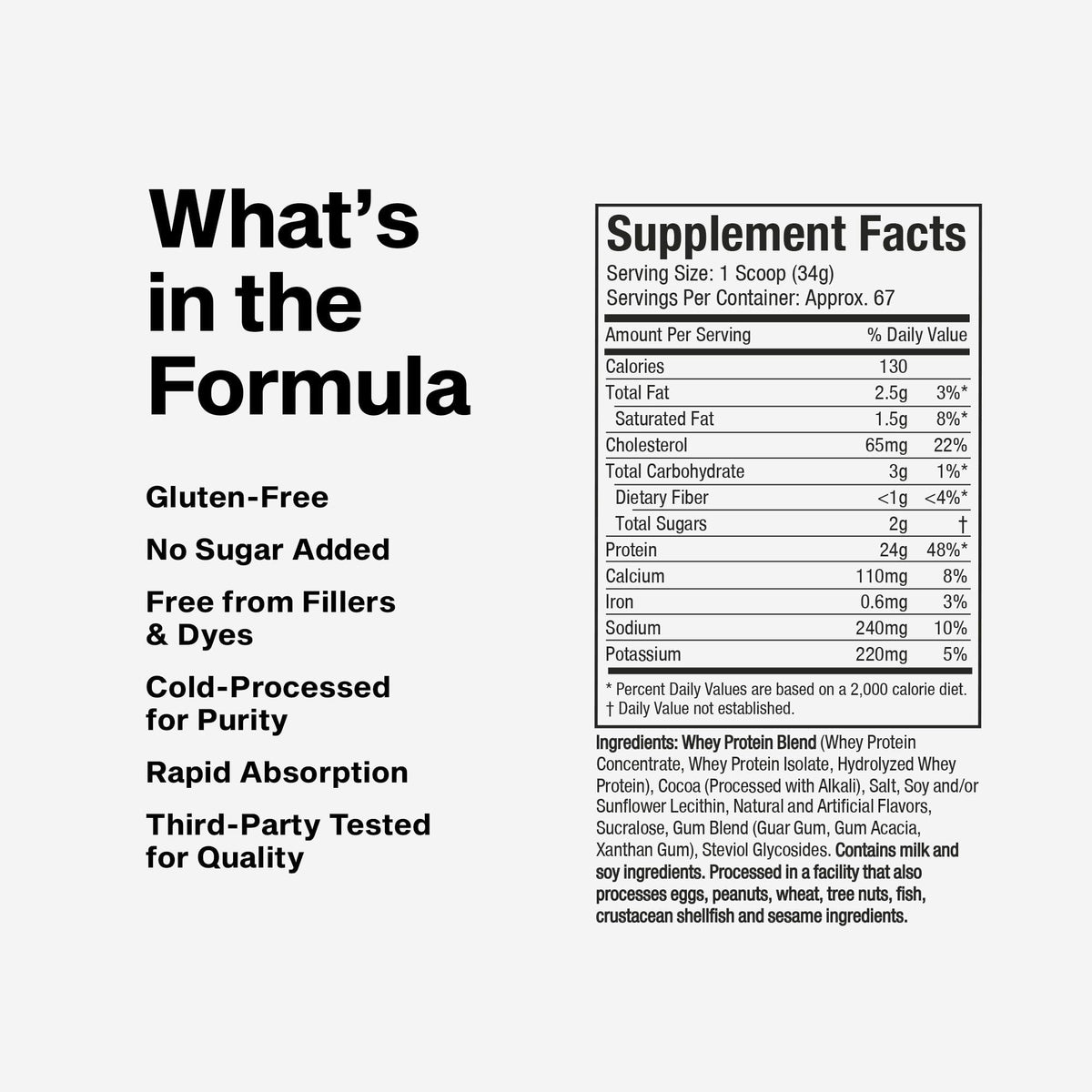 Nutrition facts for MuscleTech Nitro-Tech Whey Gold 5LBS (67 Servings) - Double Rich Chocolate