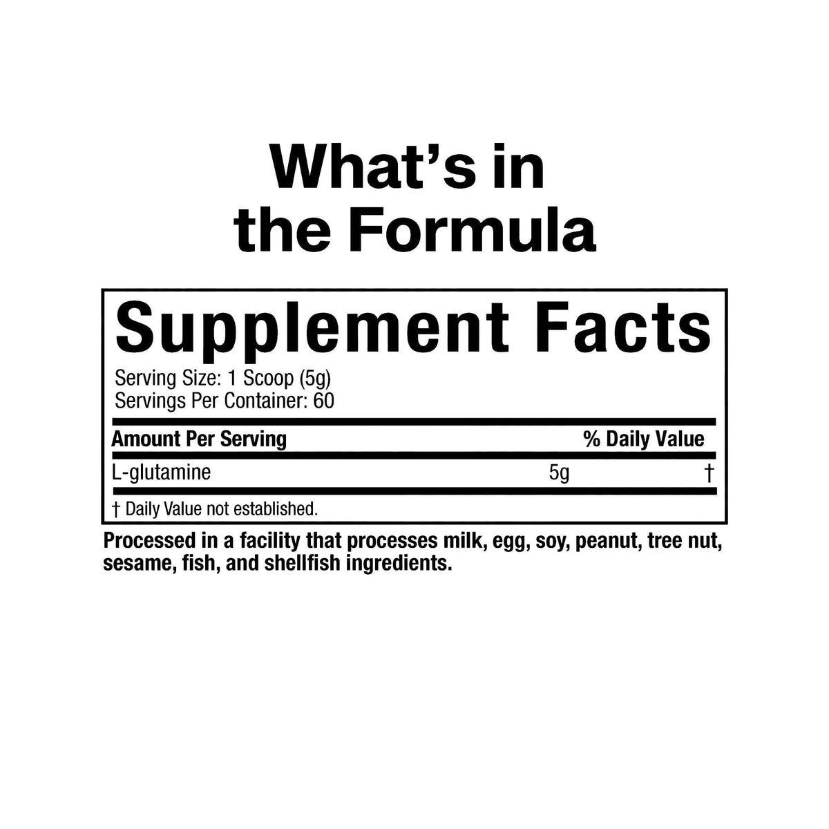 Nutrition facts for MuscleTech Platinum 100% Glutamine 250g - Unflavored