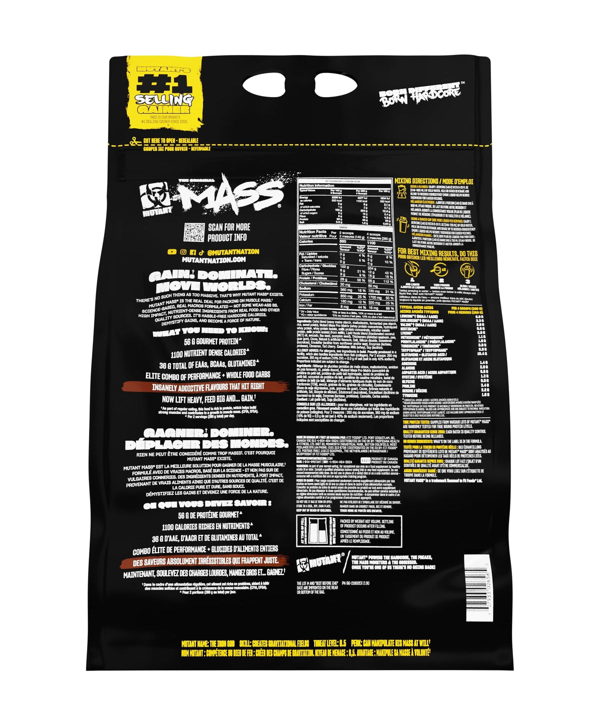 Nutrition facts for Mutant Mass - Triple Chocolate