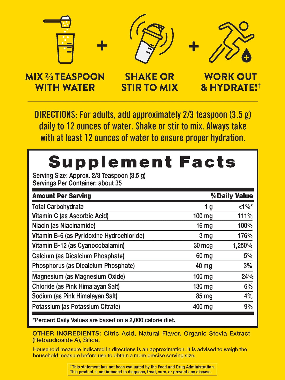 Nutrition facts for Nature's Truth Electrolyte Hydration + B vitamins Powder - Lemon