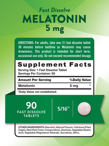Nutrition facts for Nature’s Truth Melatonin 90 tabs