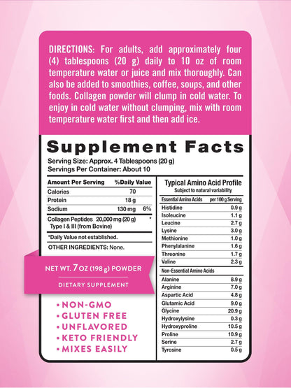 Nutrition facts for Nature's Truth NT collagen Powder - Unflavored