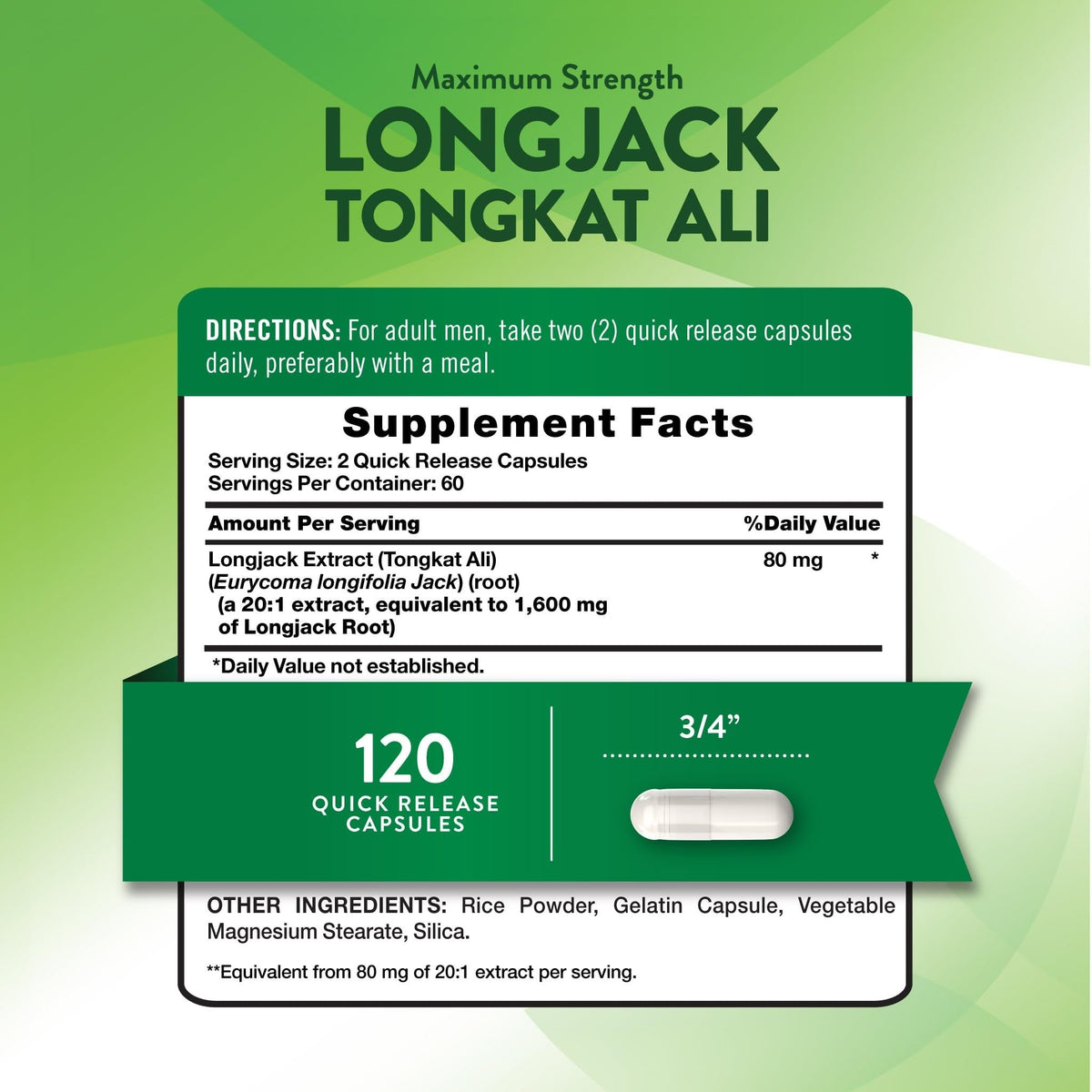 Nutrition facts for Nature’s Truth Longjack Tongkat Ali 1600mg 120 Capsules