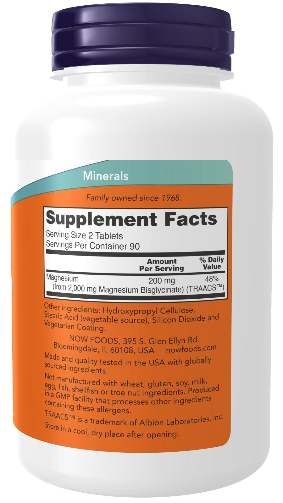 Nutrition facts for NOW Magnesium Glycinate