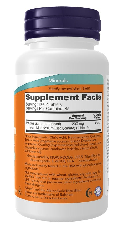 Nutrition facts for NOW Magnesium Glycinate