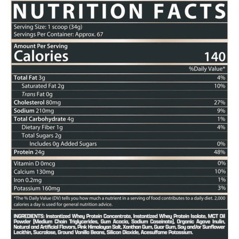 Nutrition facts for Nutrex 100% Whey Protein - Vanilla